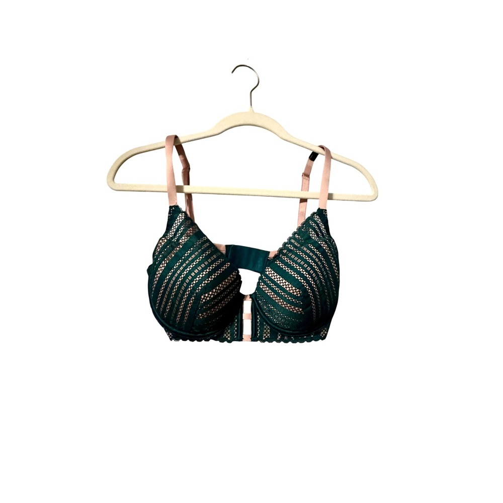 NWT‎ Victoria's Secret Longline Lace Bra Emerald Green Peach 32DD Underwire New